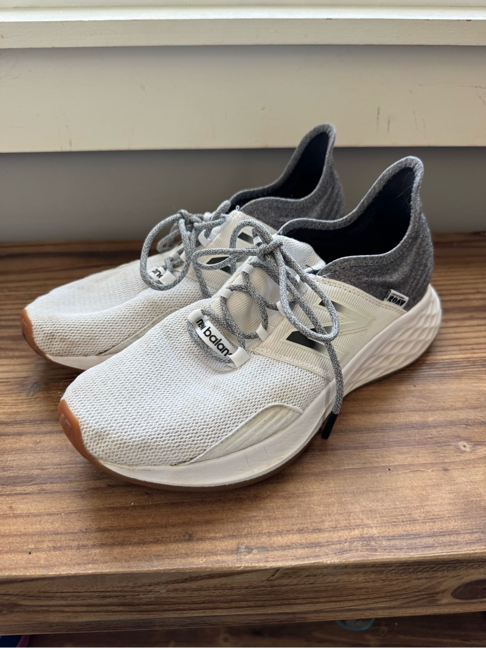 New Balance Women’s White & Gray Knit Slip-On Sneakers with Gum Toe